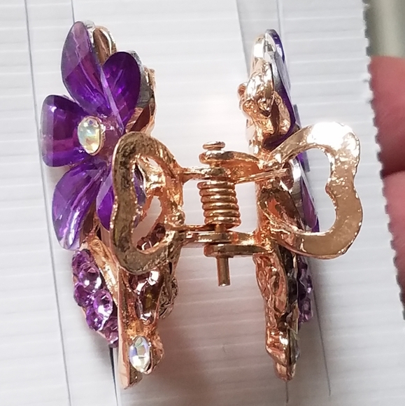NWT Small Purple Gems & Rose Gold Enamel Flower Hair Clip! - Picture 4 of 16